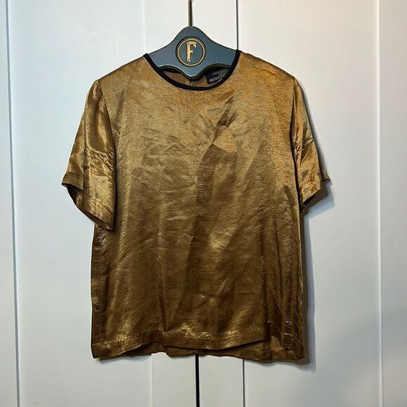 Vintage Christine David Retro 80s Gold Top Shirt Blouse - M - Picture 1 of 5